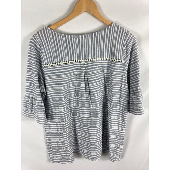 J Jill Striped Flounced Sleeve Blouse Size Large - Picture 6 of 6